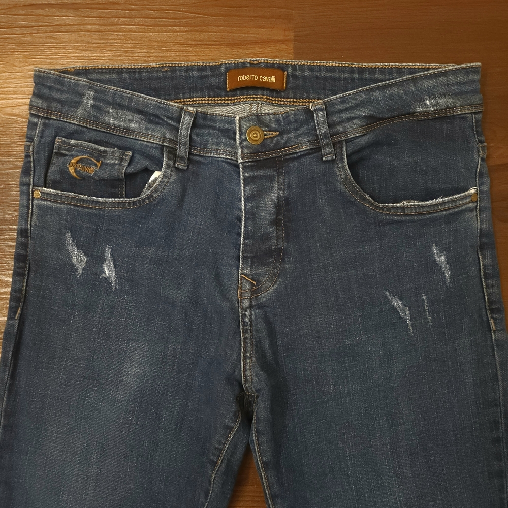 Y2K Just Cavalli 32x28 Slim Tapered Stretch Distressed Jeans